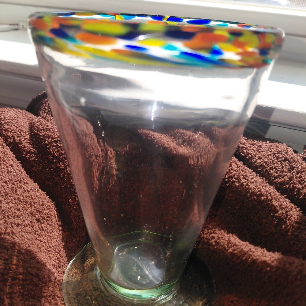 Colorful Glass Vase with Multicolor Rim - Picture 4 of 9